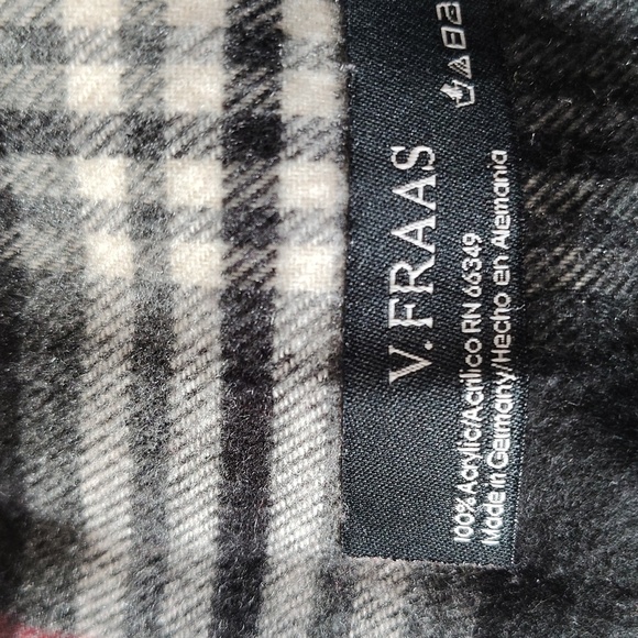 V. Fraas Black/Red/Gray Plaid Scarf W Fringe 10x60 - Picture 6 of 6